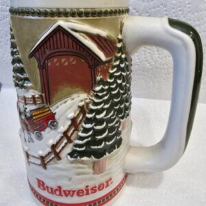 1984 Budweiser Holiday Christmas Beer Stein Clydesdale Covered Bridge